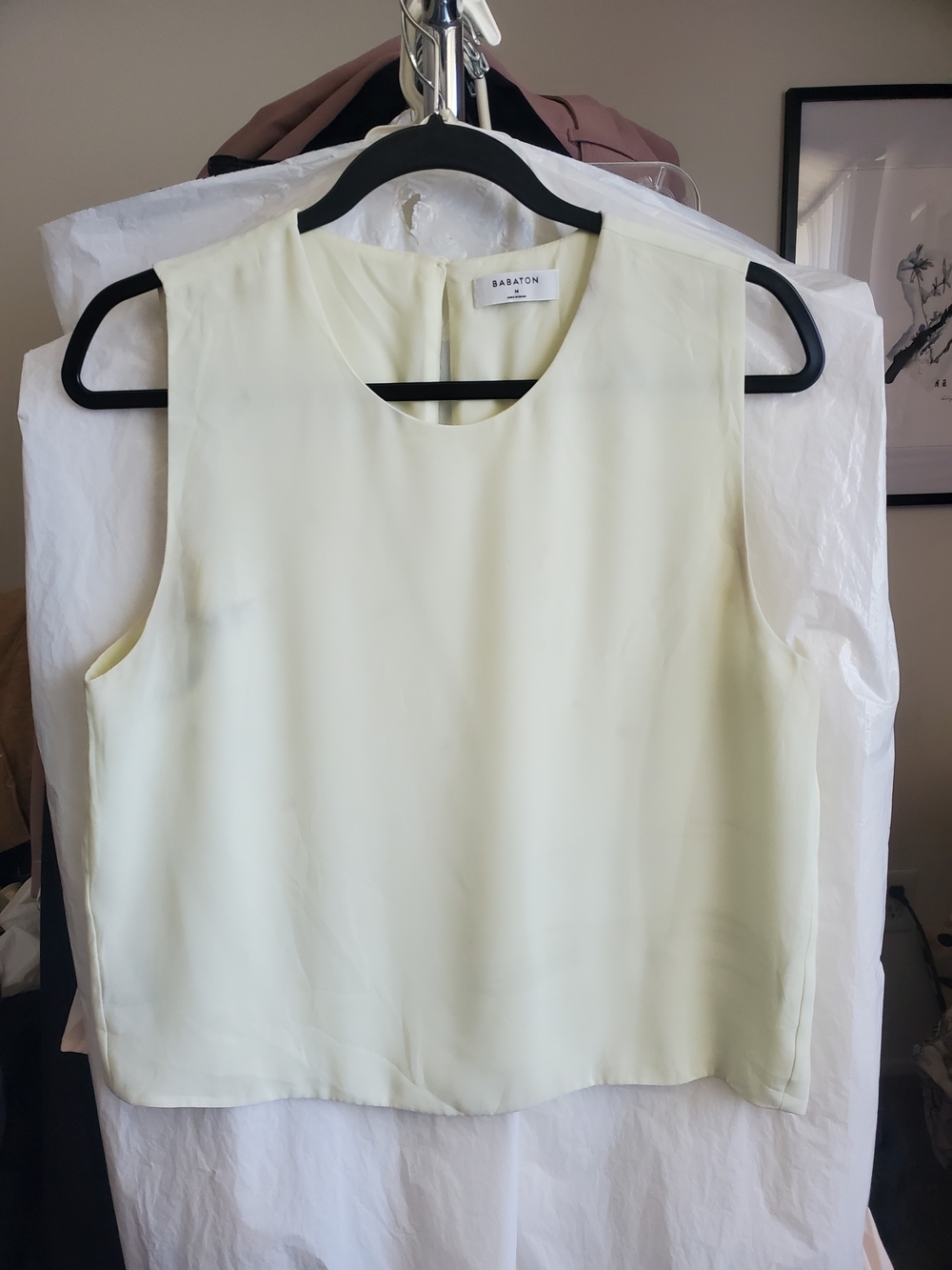 Babaton Aritzia Light Yellow Belfry Sleeveless Matte Satin Shell Blouse